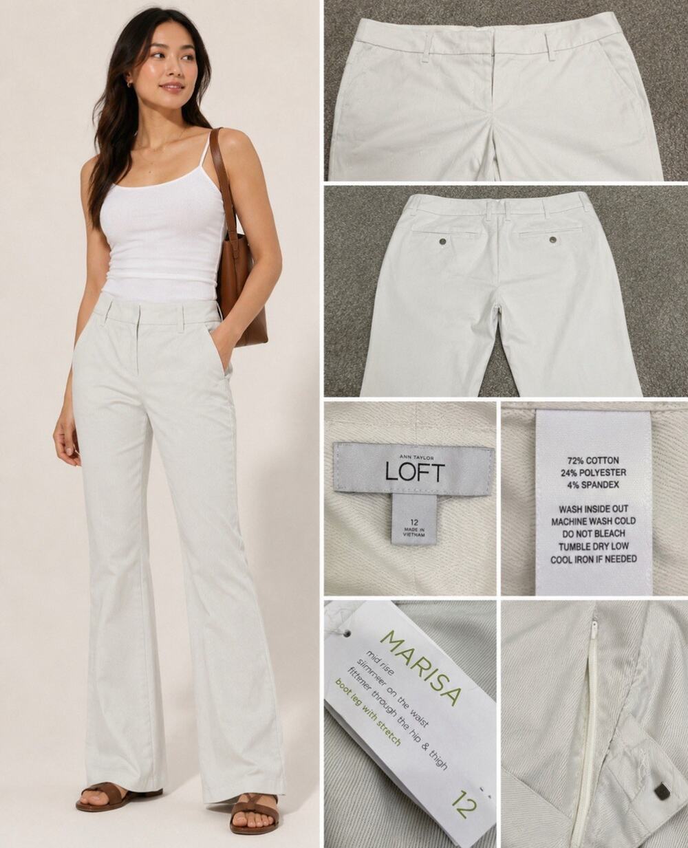 NWT Preppy LOFT Women's Boot Leg Trousers Size 12 Khaki Cotton Stretch Chino